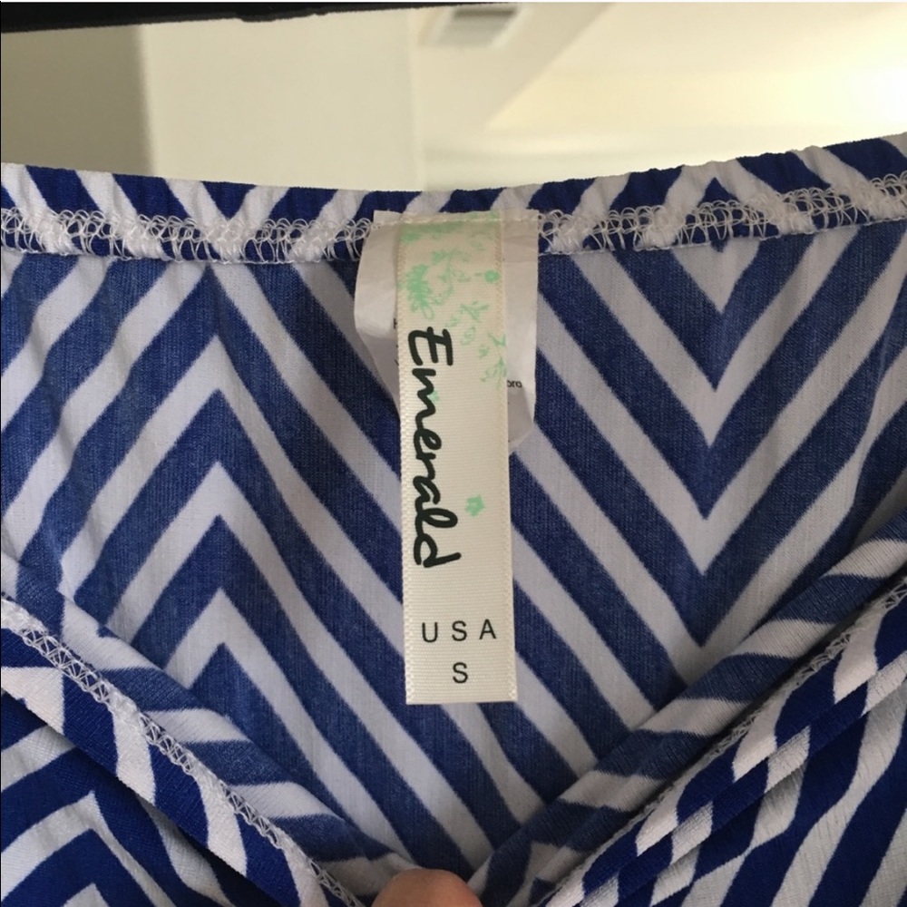 Blue & White Chevron Strapless Jumpsuit - Picture 6 of 6